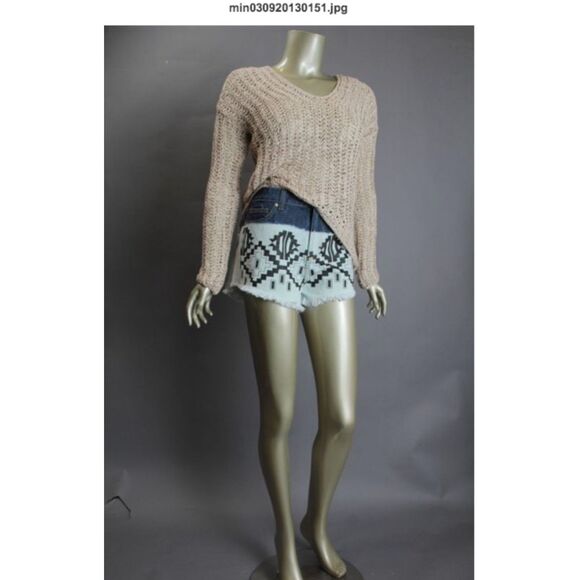 NWT MINKPINK Aztec Print Bleached Dip Dyed Denim Shorts M - Picture 3 of 7